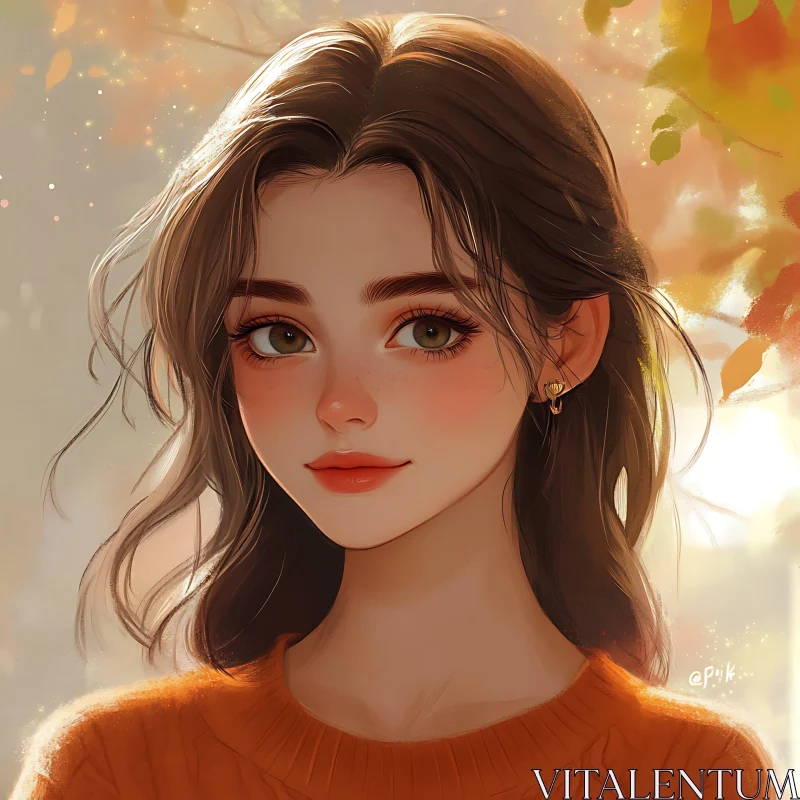 Autumn-Themed Digital Woman Portrait AI Image