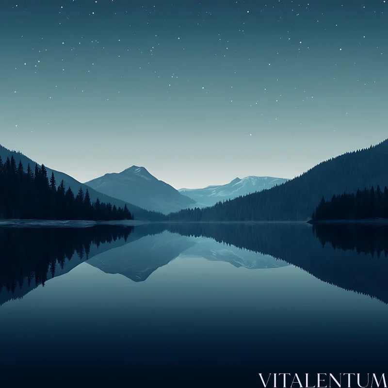 AI ART Tranquil Lake at Night with Reflections