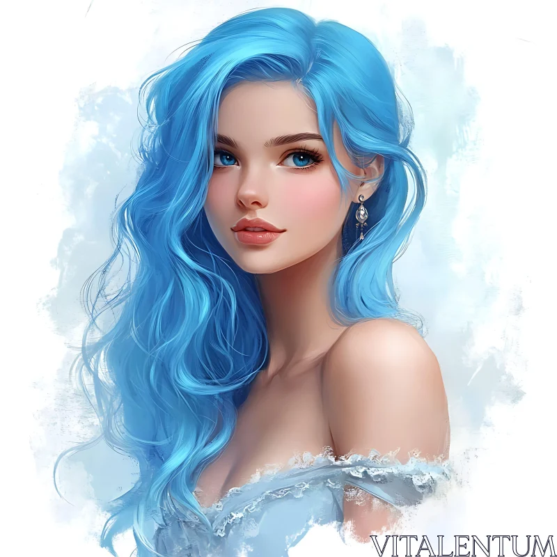 AI ART Elegant Woman with Blue Hair in Digital Art