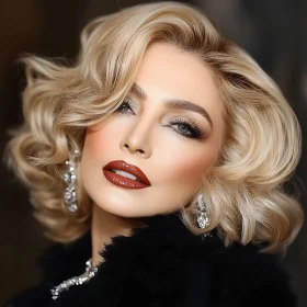 Elegant Woman with Blonde Hair and Bold Makeup