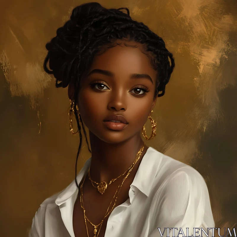 Sophisticated Woman with Braids and Gold Accessories AI Image