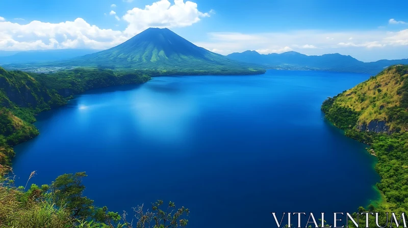 Majestic Green Mountain with Pristine Lake AI Image