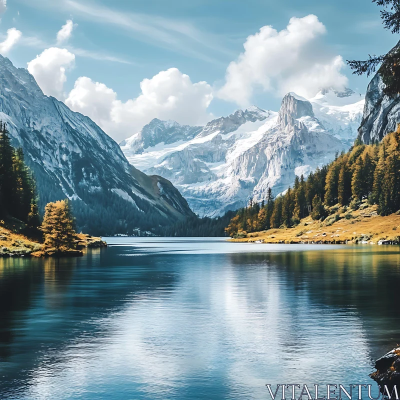 AI ART Tranquil Lake and Majestic Mountains Landscape