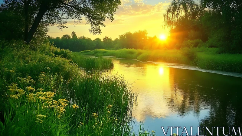 Serene Sunset Over a Tranquil River AI Image