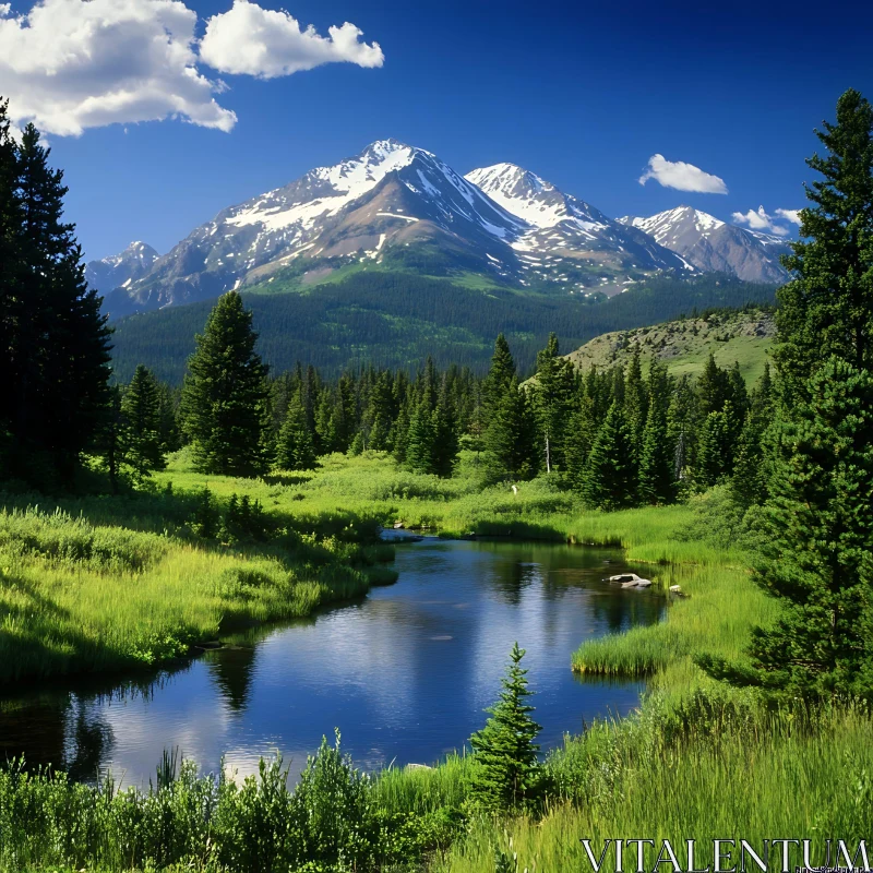 Peaceful Mountain Scenery with Forest and Lake AI Image