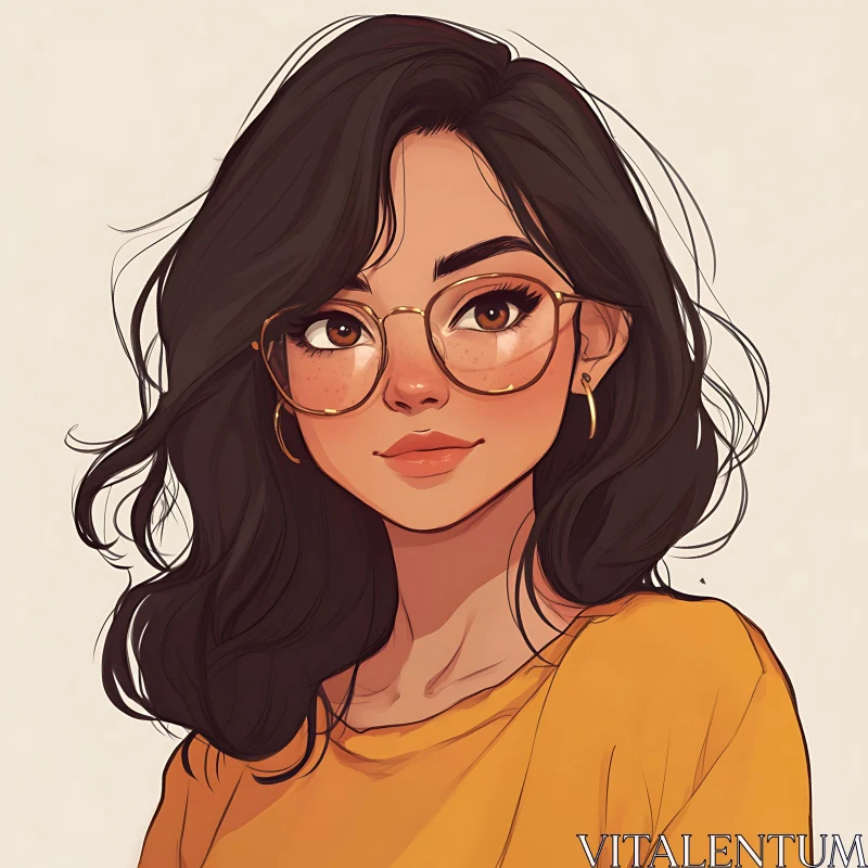 Young Woman with Black Hair and Glasses Portrait AI Image