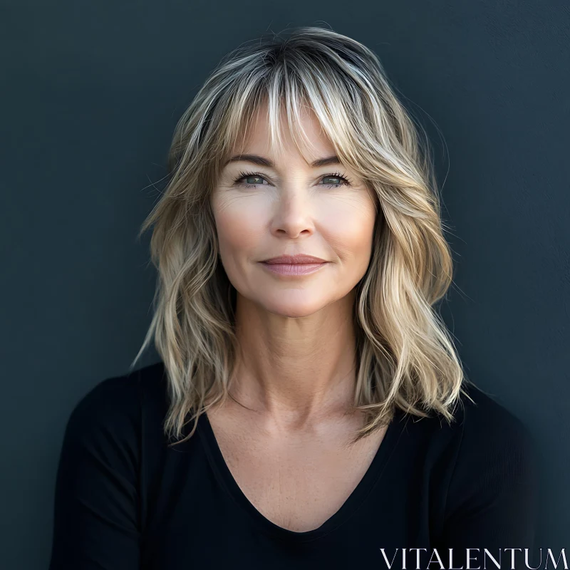 Elegant Portrait of a Woman in Black Shirt AI Image