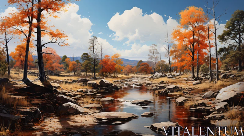 Serene Fall Forest with Flowing Stream AI Image