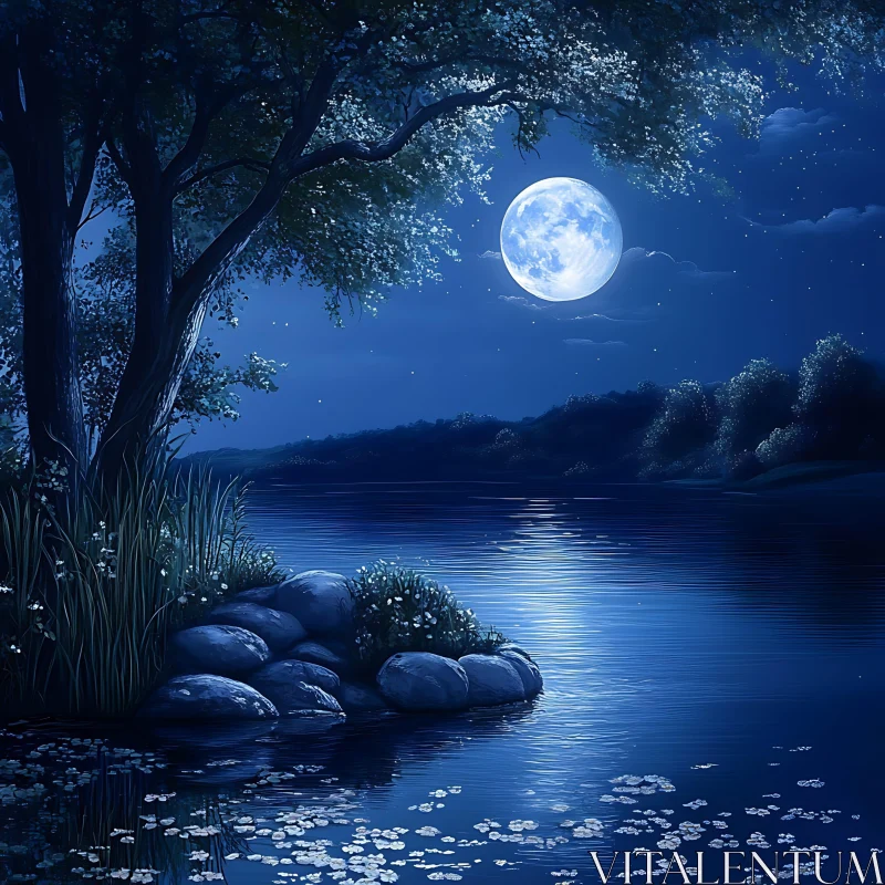 AI ART Serene Moonlit Night Over a Calm Lake