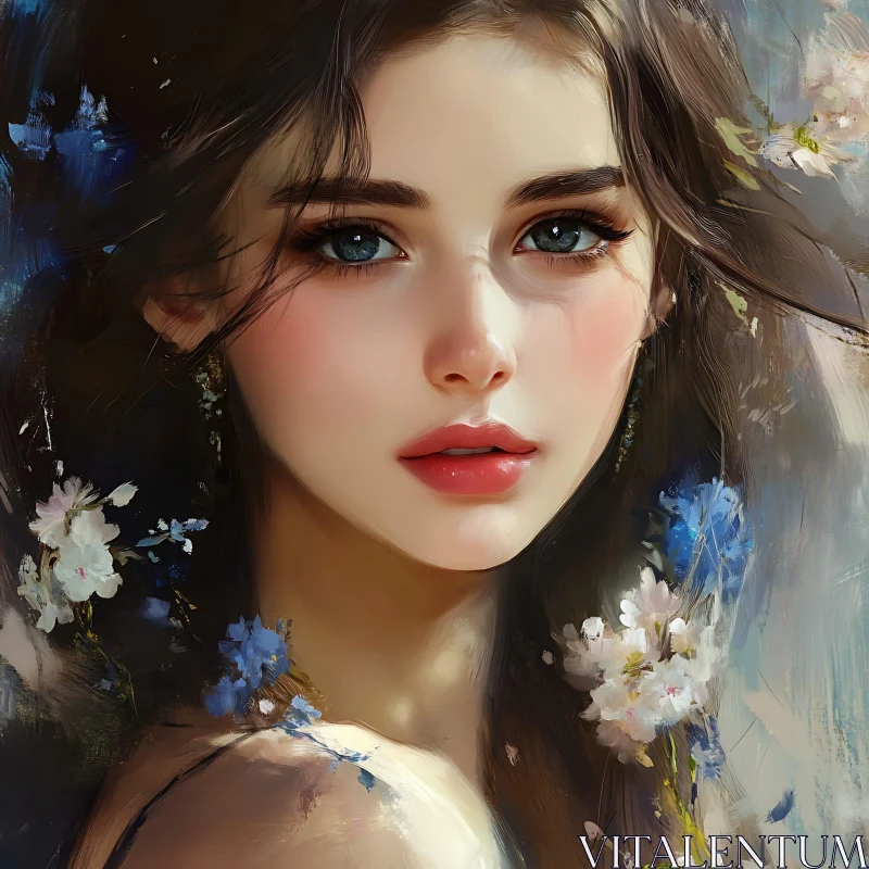 AI ART Exquisite Floral-Adorned Woman's Portrait