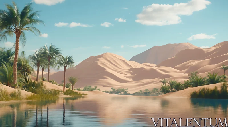 Peaceful Oasis in a Desert Landscape AI Image