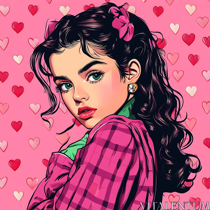 Romantic Pop Art Girl with Heart Patterns AI Image