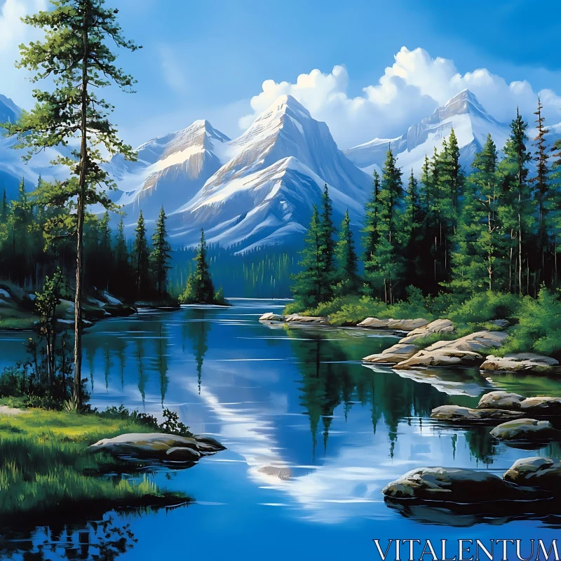 Peaceful Lake in Mountainous Terrain AI Image