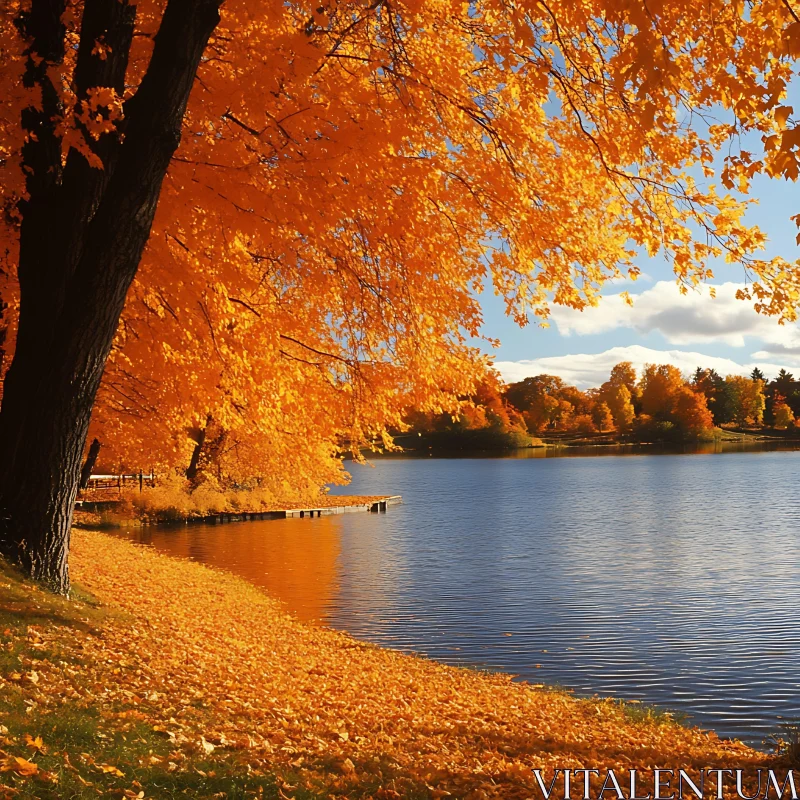 AI ART Tranquil Lakeside Scene in Autumn