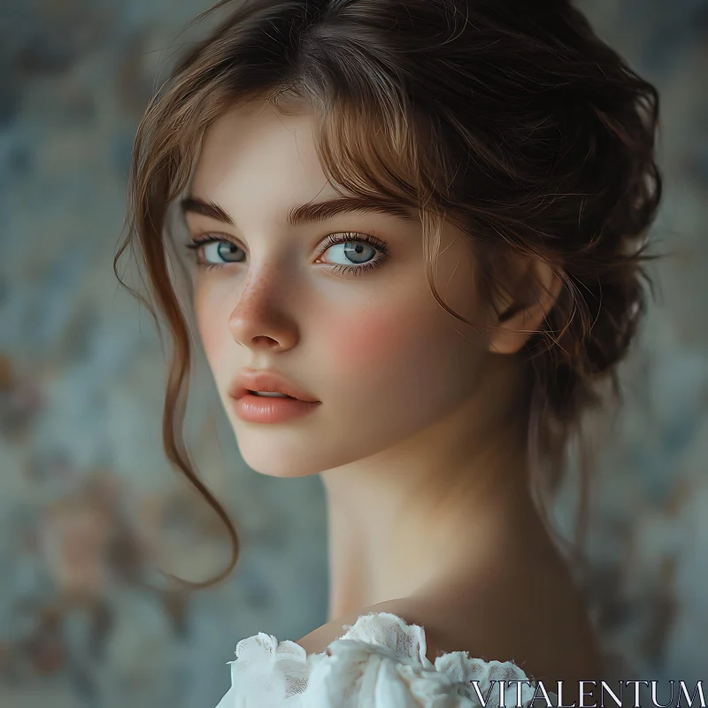 Luminous Blue-eyed Woman in Elegant Portrait AI Image