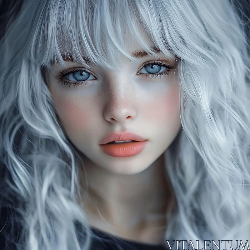 AI ART Ethereal Woman with White Hair and Blue Eyes