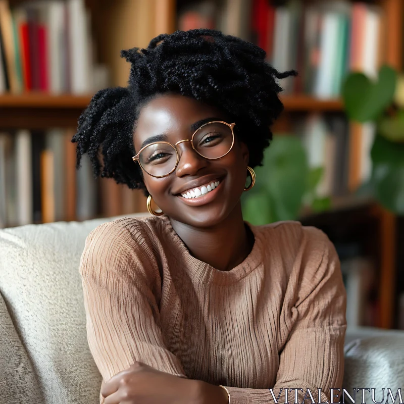 AI ART Warm Smile of a Woman in a Library