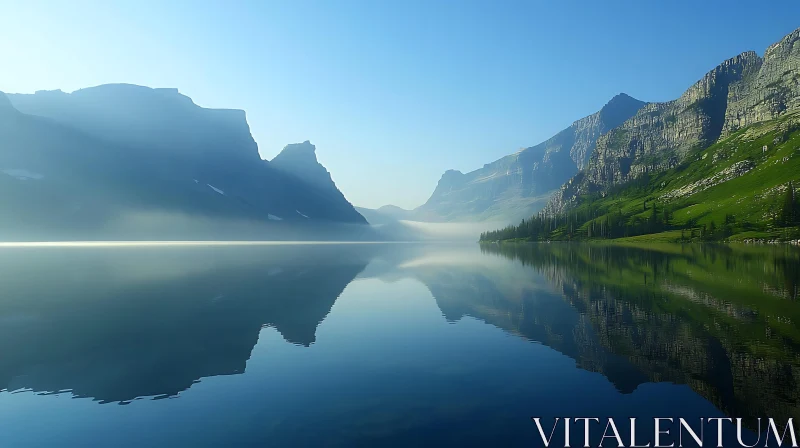 Tranquil Mountain Lake Scene AI Image