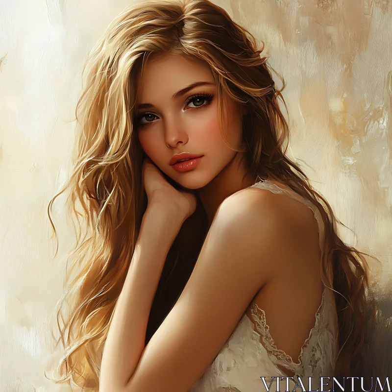 Beautiful Woman Portrait with Blonde Hair AI Image