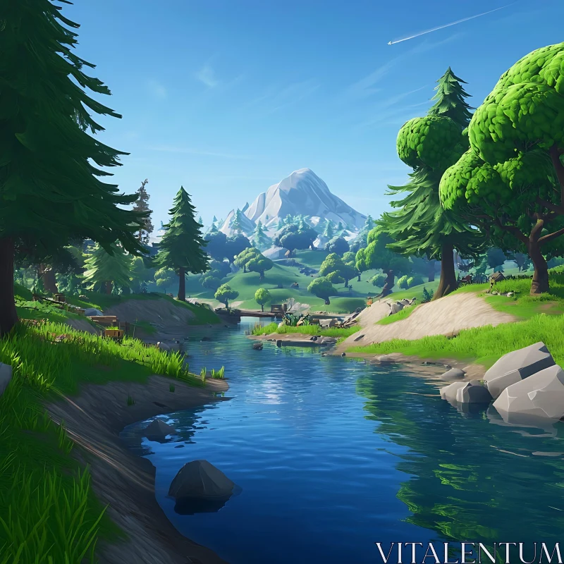 Peaceful River in a Mountainous Landscape AI Image