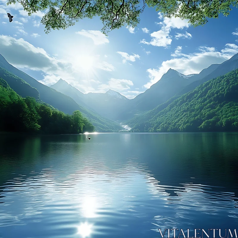 Pristine Reflections: Mountain Lake Serenity AI Image