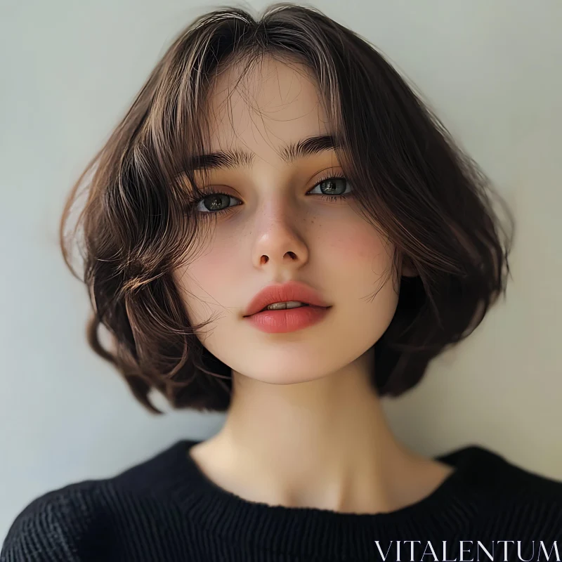 Close-Up of Young Woman with Short Hair AI Image