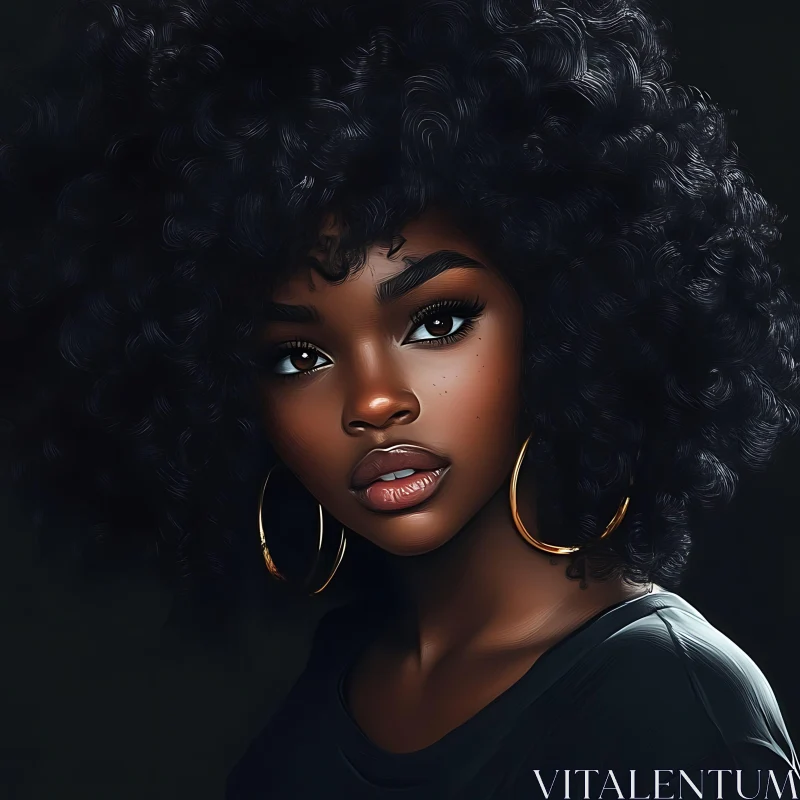 Woman with Afro Hair and Large Gold Hoops AI Image