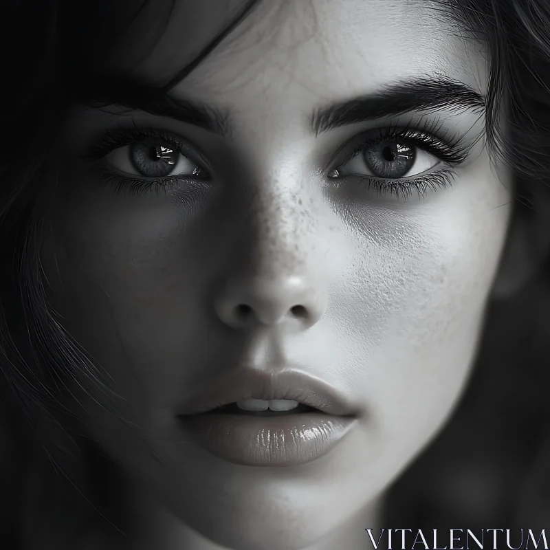 Monochrome Portrait of a Woman with Striking Eyes AI Image