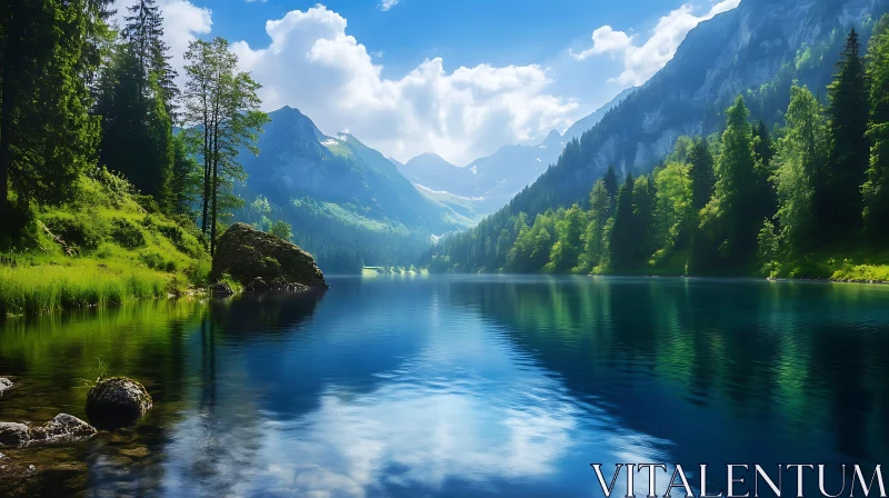 AI ART Idyllic Mountain Lake and Forest Scene