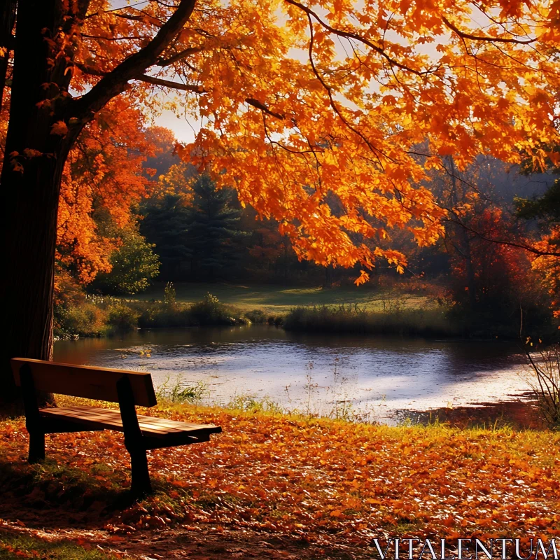 Tranquil Fall Day by the Lake AI Image