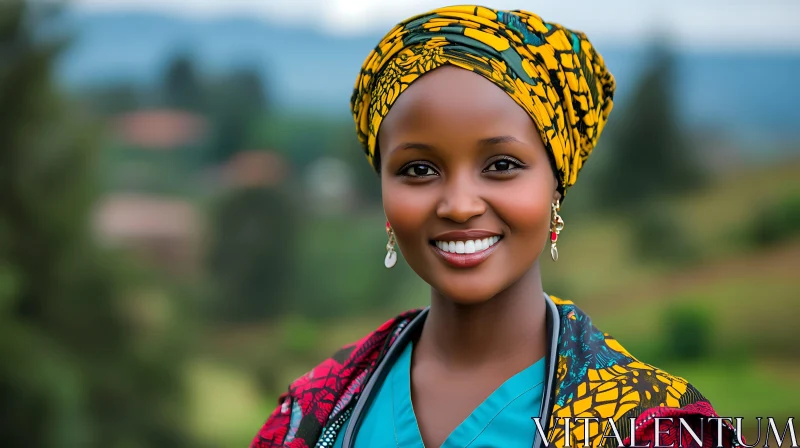 Bright Smiling Woman in Traditional Clothing AI Image