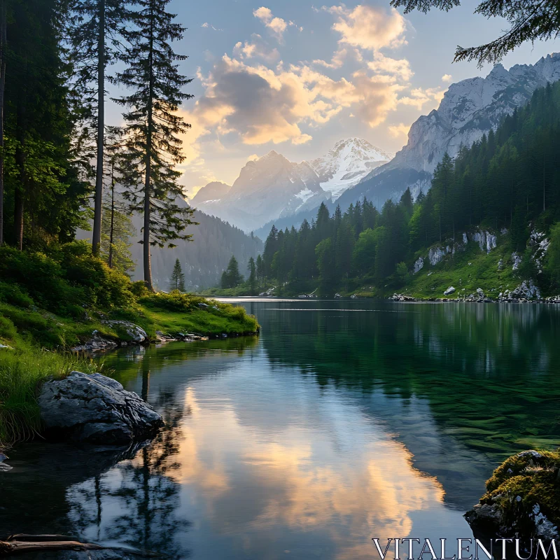 AI ART Peaceful Mountain Lake at Sundown