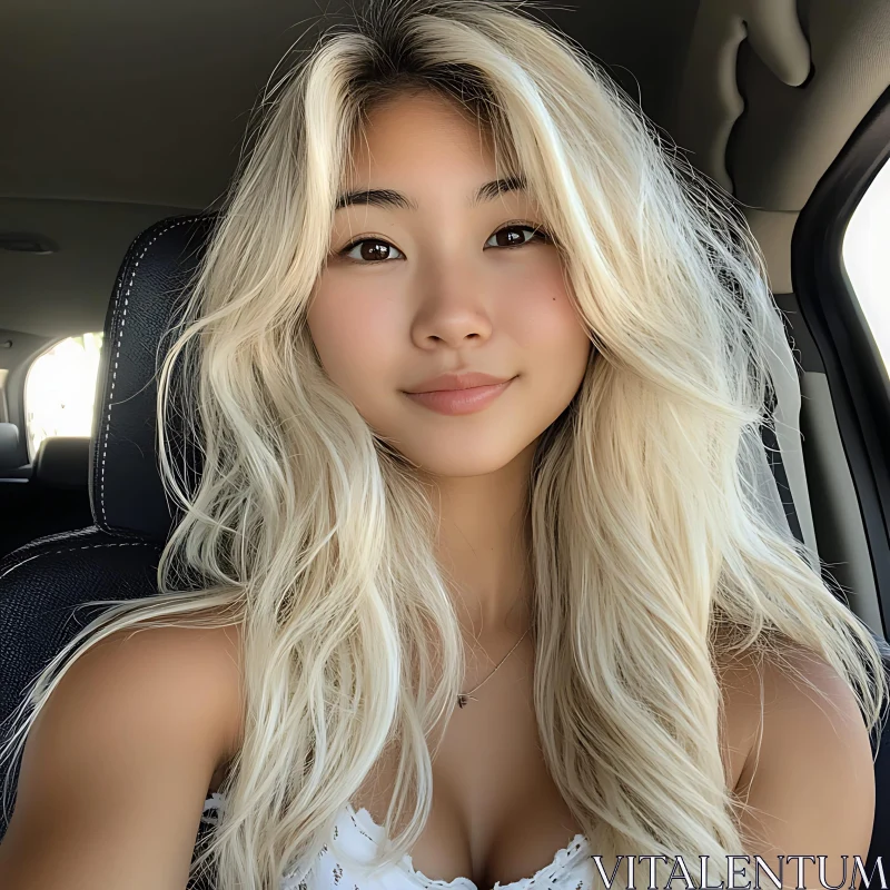 Blonde Woman Portrait in Car AI Image