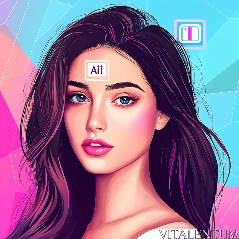 Pastel Colored Digital Art of a Young Woman AI Image