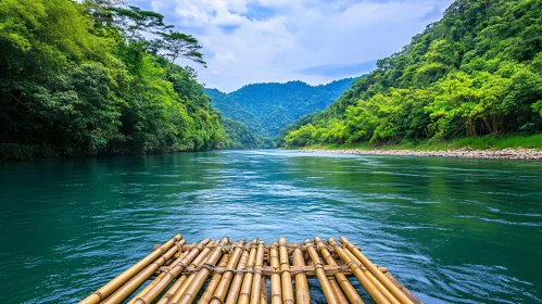 Tranquil River Journey in a Bamboo Raft