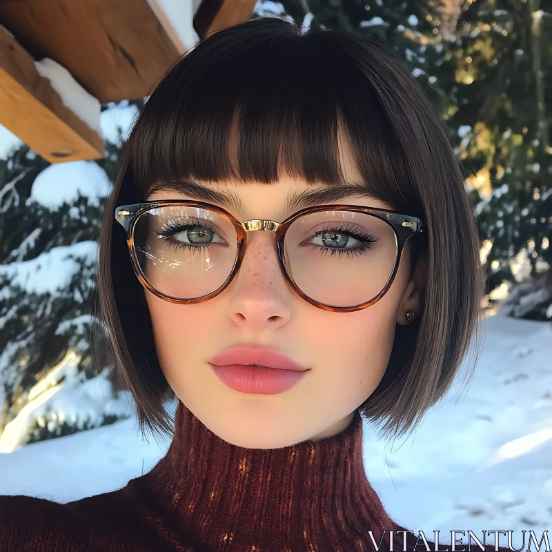 Winter Fashion Portrait with Eyeglasses AI Image