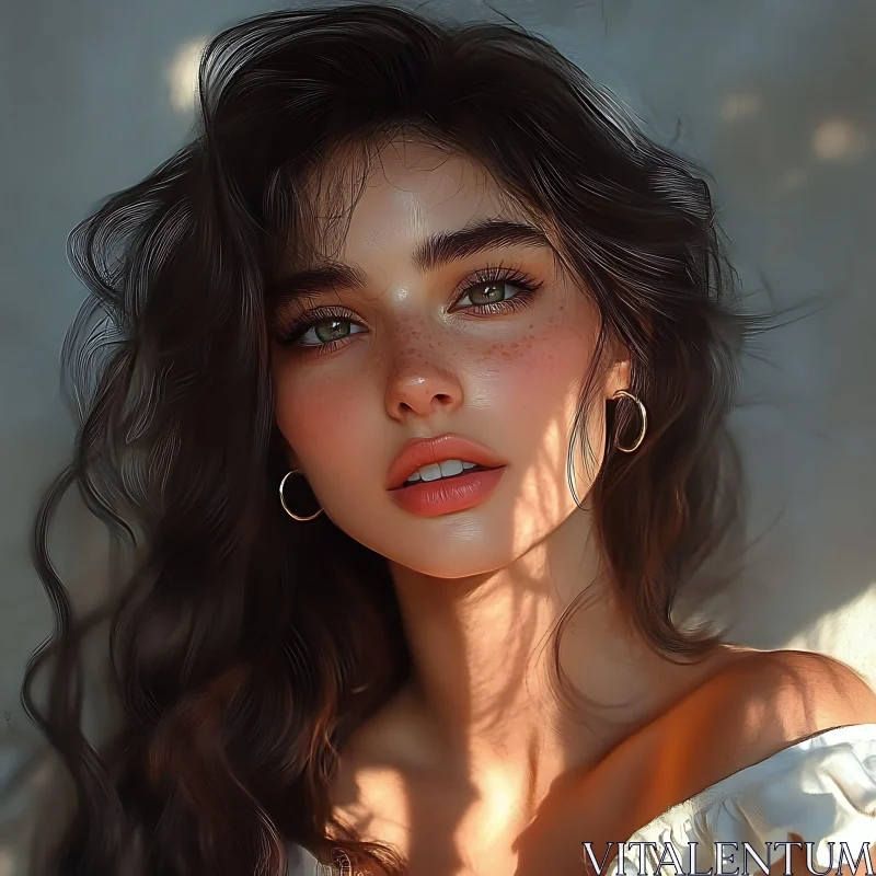 Freckled Woman in Natural Light AI Image