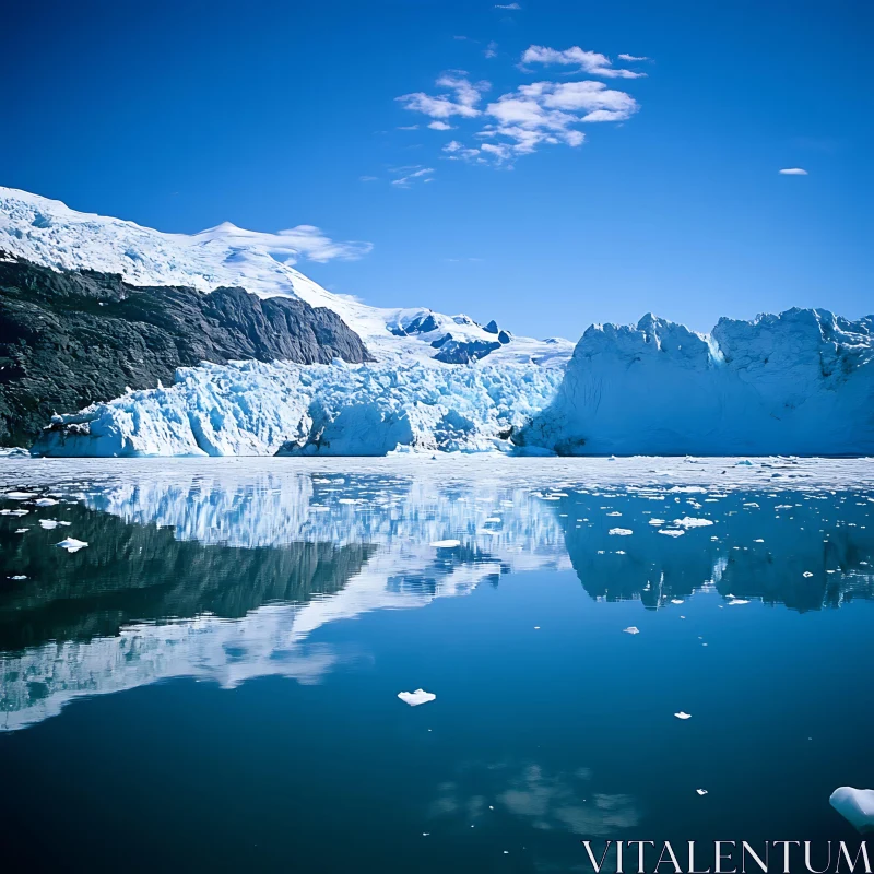 Serene Glacier Scene with Reflective Waters and Majestic Mountains AI Image