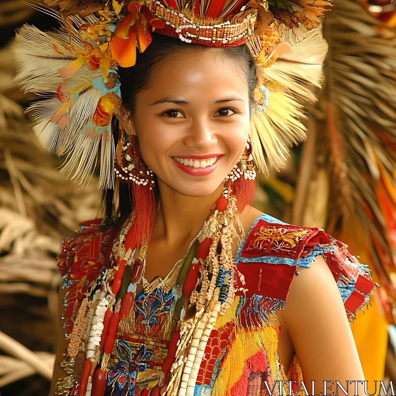 Cultural Portrait of a Woman in Traditional Dress AI Image