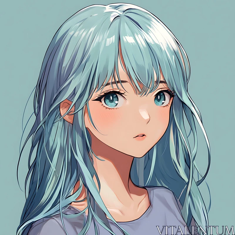 AI ART Blue-Haired Anime Girl Illustration