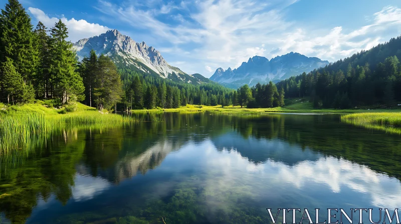 Tranquil Lake and Forest Scene AI Image