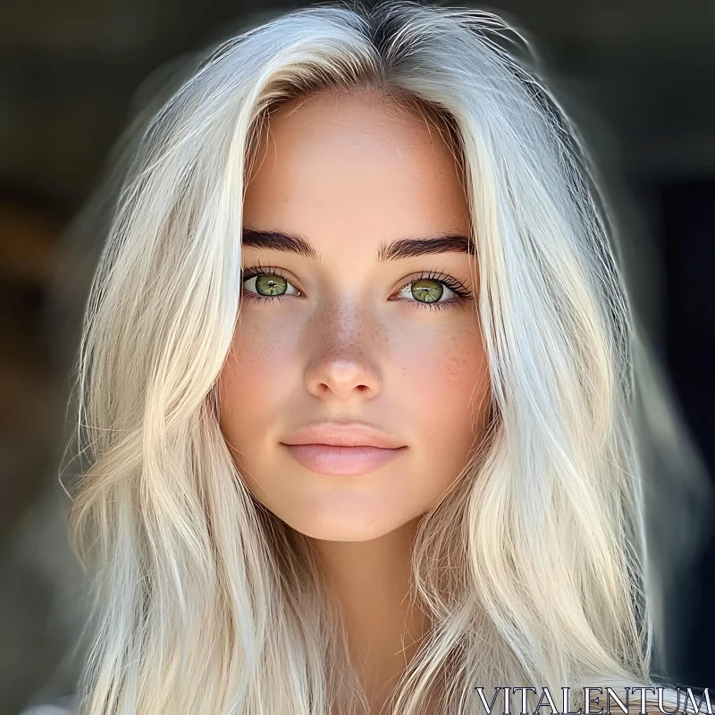 Close-up of a Young Woman with Blonde Hair AI Image