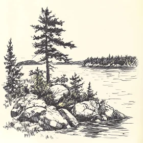 Lakeside Serenity in Ink