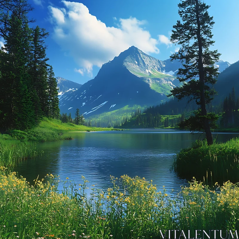 Peaceful Alpine Lake Landscape AI Image