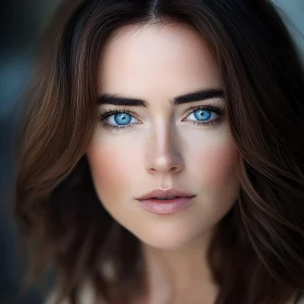 Close-Up of Brunette Woman with Bright Blue Eyes