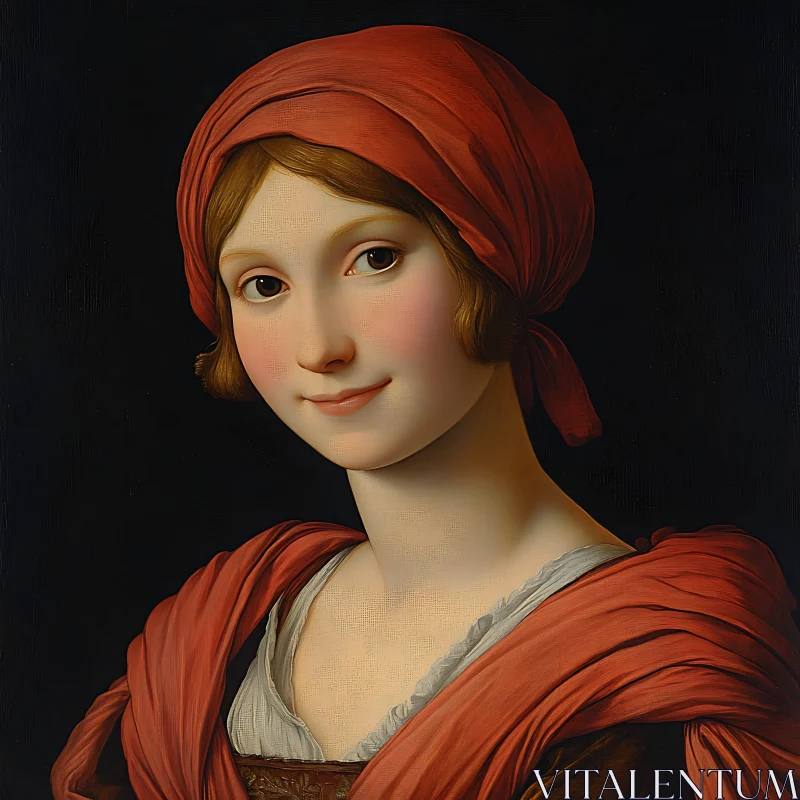 Elegant Woman in Red Headscarf AI Image