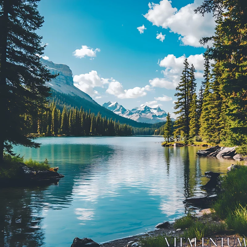 Peaceful Lake Scene with Majestic Mountains Peaceful Lake Scene with Majestic Mountains