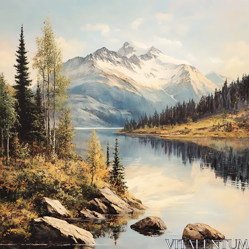 Peaceful Alpine Scene with Reflective Waters Peaceful Alpine Scene with Reflective Waters