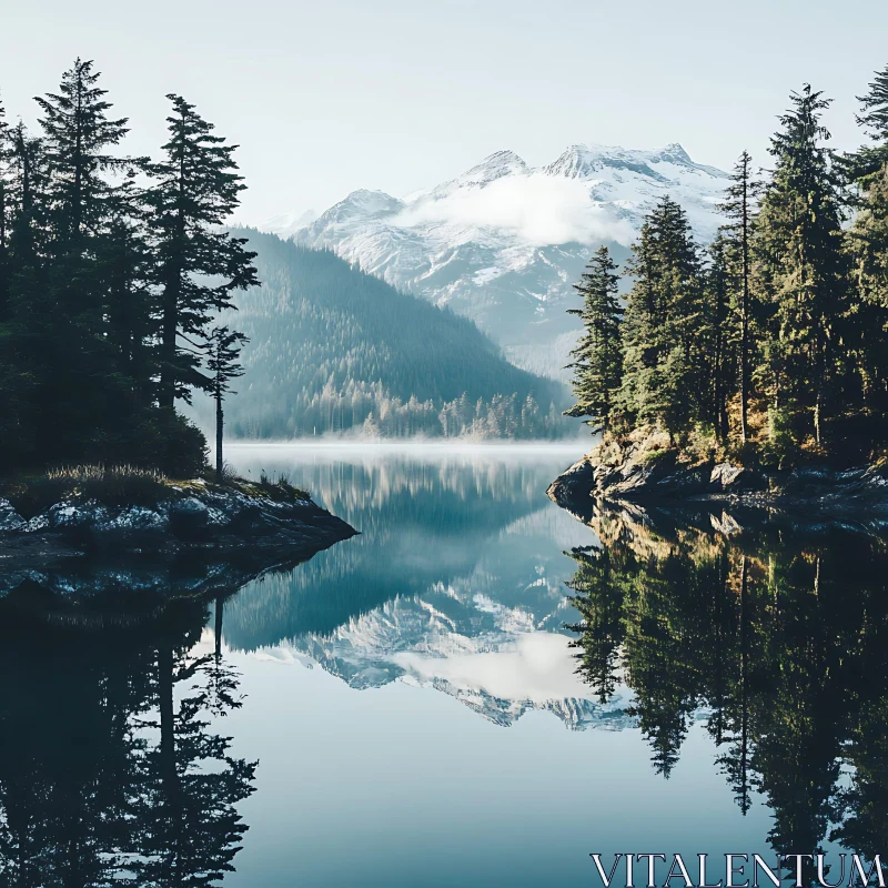 Serene Lake and Snow-Capped Mountains