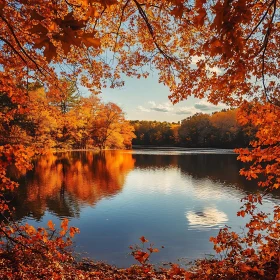 Serene Lakeside in Autumn with Colorful Reflections